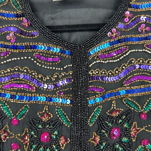 Papell Boutique Evening Vintage 100% Silk Beaded Sequin Jacket 14P Wedding Party - Picture 7 of 16